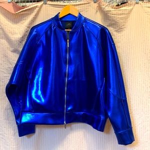 Armani Exchange metallic blue bomber jacket